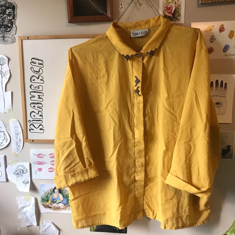 Oversized Yellow Blouse with Metal Accents